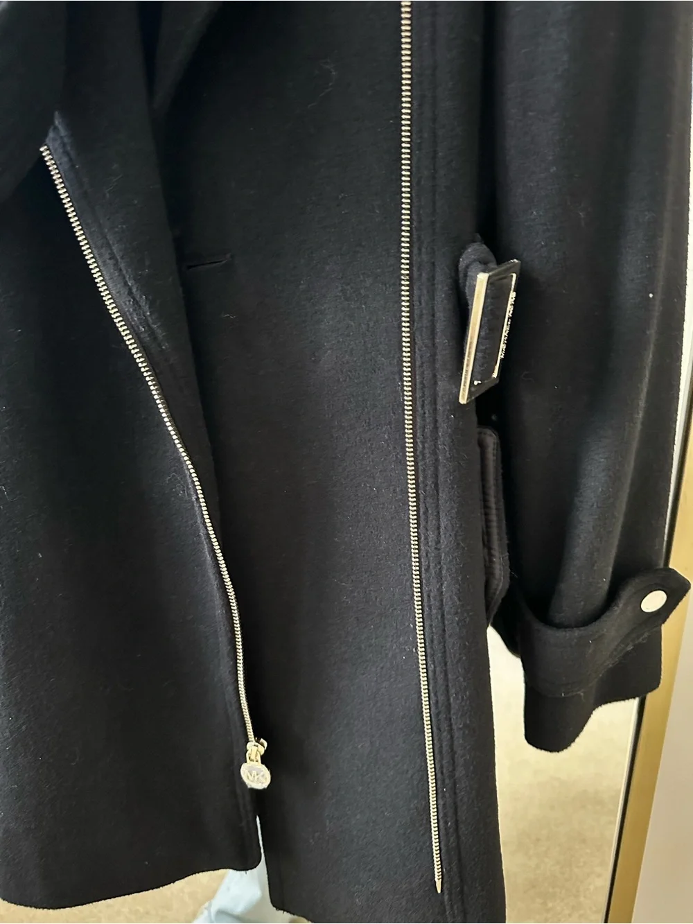 Michael Kors Black Wool Trench Coat with Asymmetric Zip
